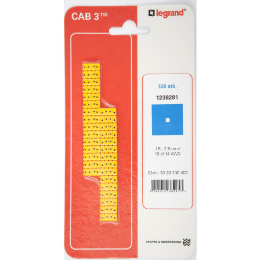 120 stk CAB3 Ledningsmærker til 1,5-2,5 mm² - Godt tilbud!