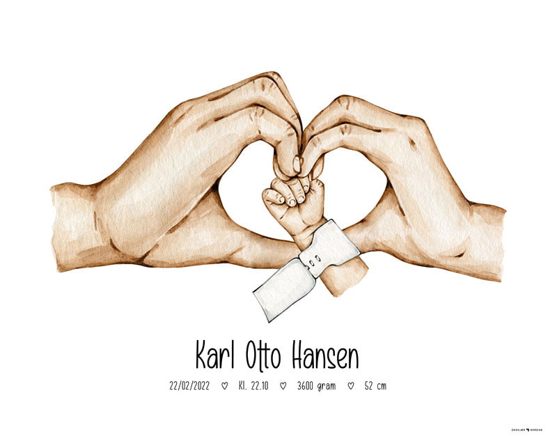 Personlig fødselsplakat til baby og forældre (hjerte)