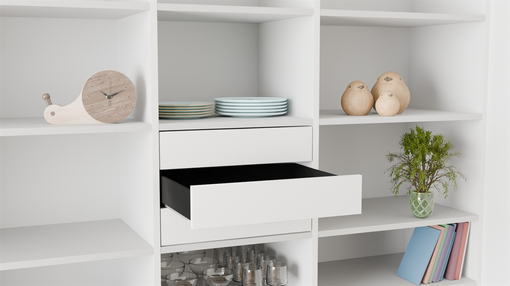 Kitchn Elan Skuffe - 56,8 x 48 cm - Deludtræk m/ softluk - Hvid - Højde 12,4 cm