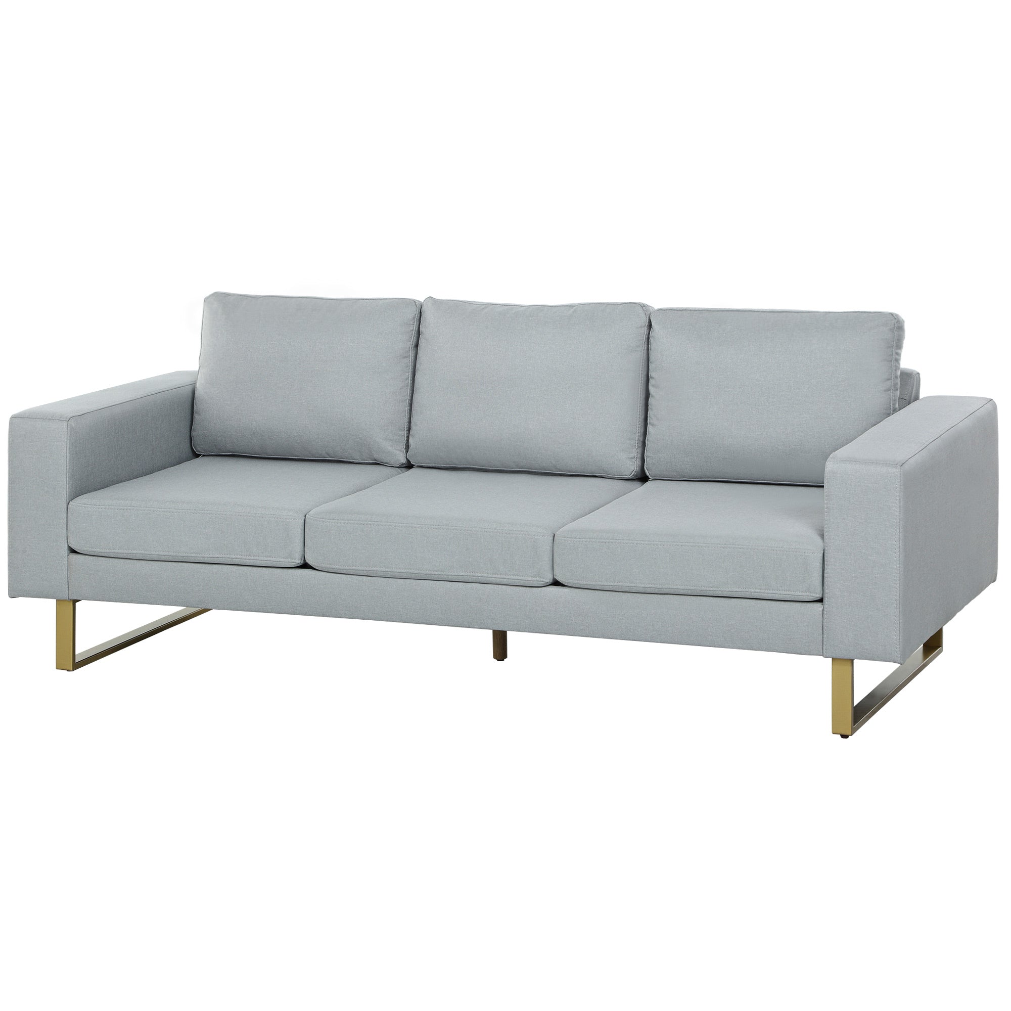 3-Personers sofa, sofa med massivt træstel, metalben, enkelt design, lysegrå