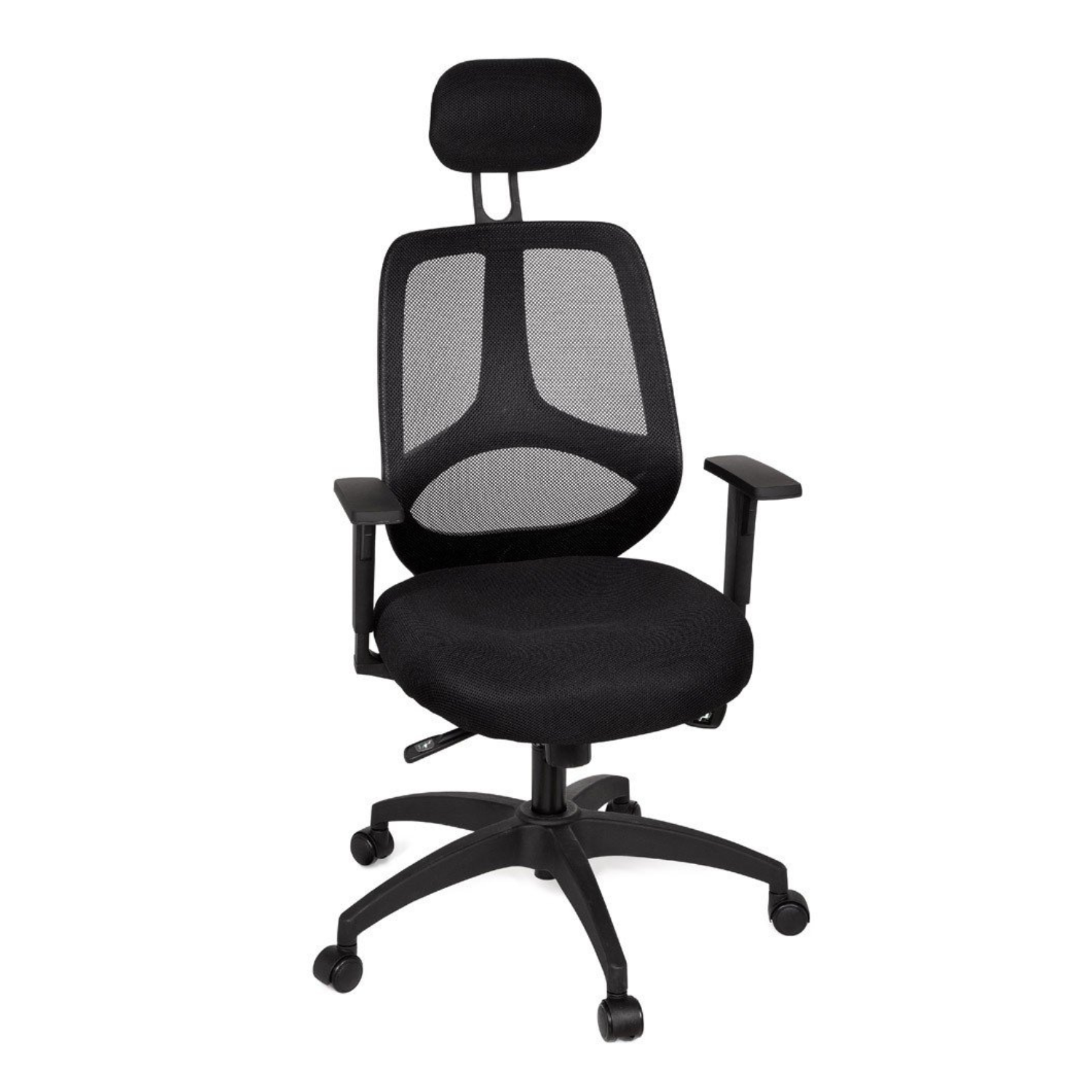 Ergonomisk kontorstol med nakkestøtte og velformet polstring, sort Sort