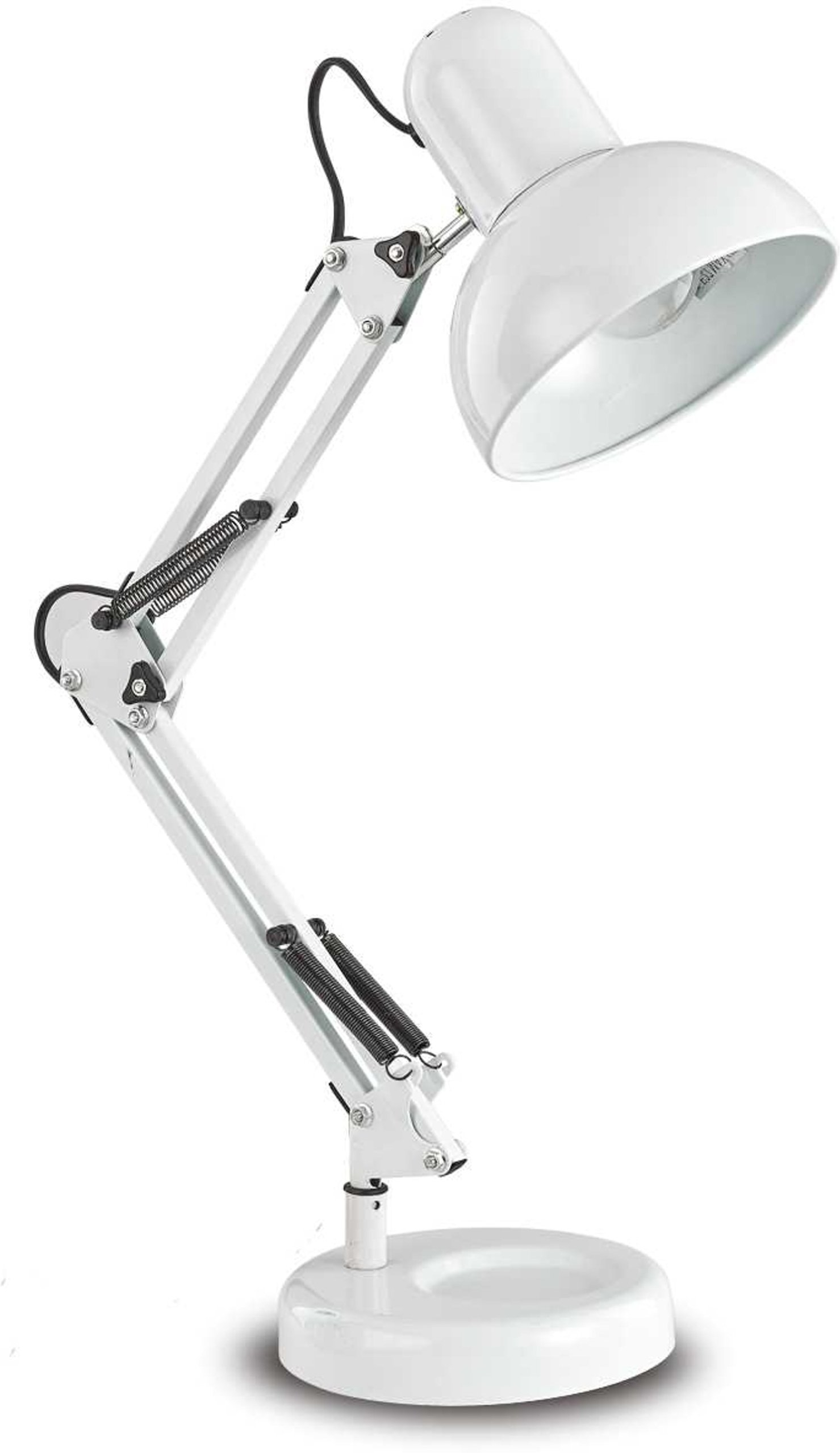 Bordlampe Ideal Lux Kelly  -  hvid metal skrivebordslampe med fleksibel arm, Ø150 mm base, IP20, E27-fatning, 42W Hvid
