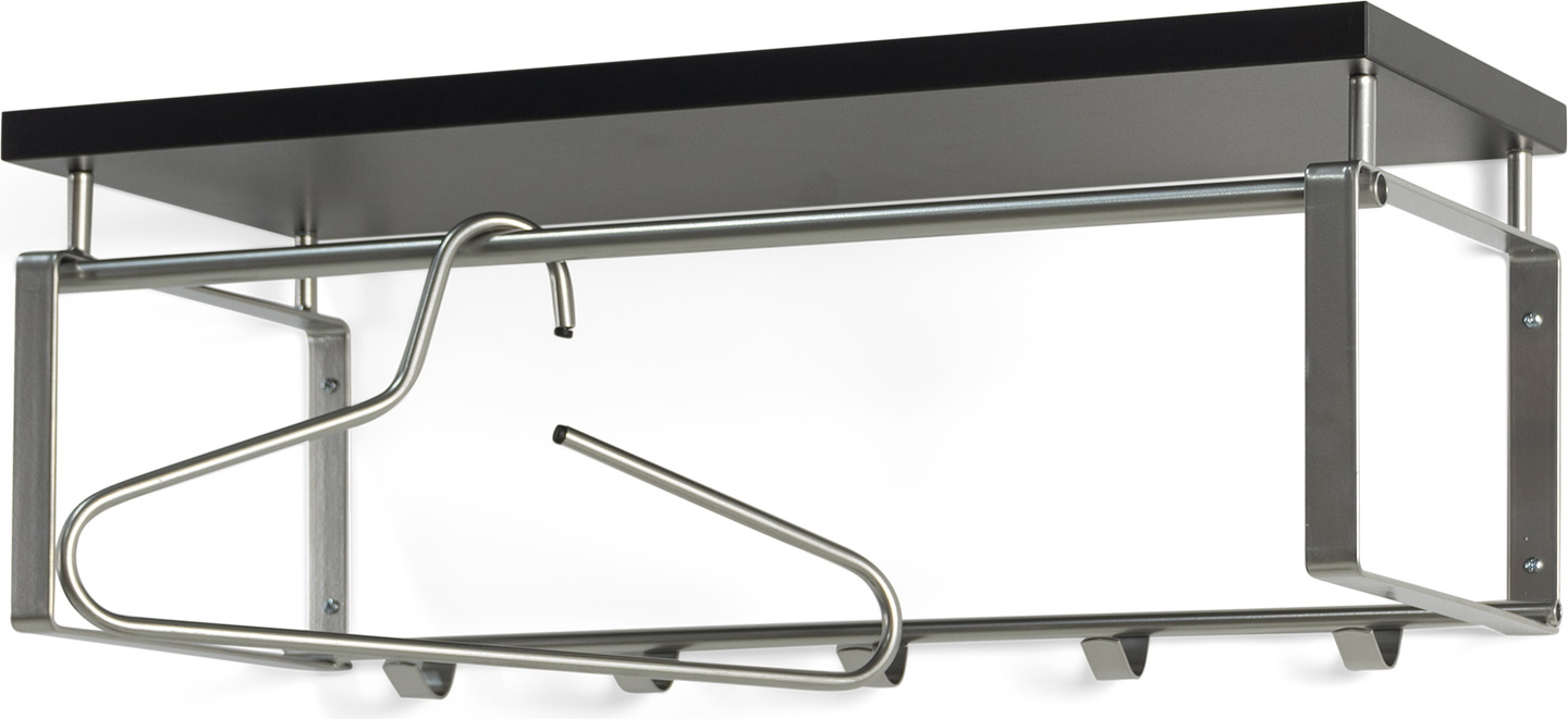 Entréknagerække med hattehylde Spinder Design Rex i nikkelfarvet stål og sort melamin H28 x B70 x D29 cm Nikkel