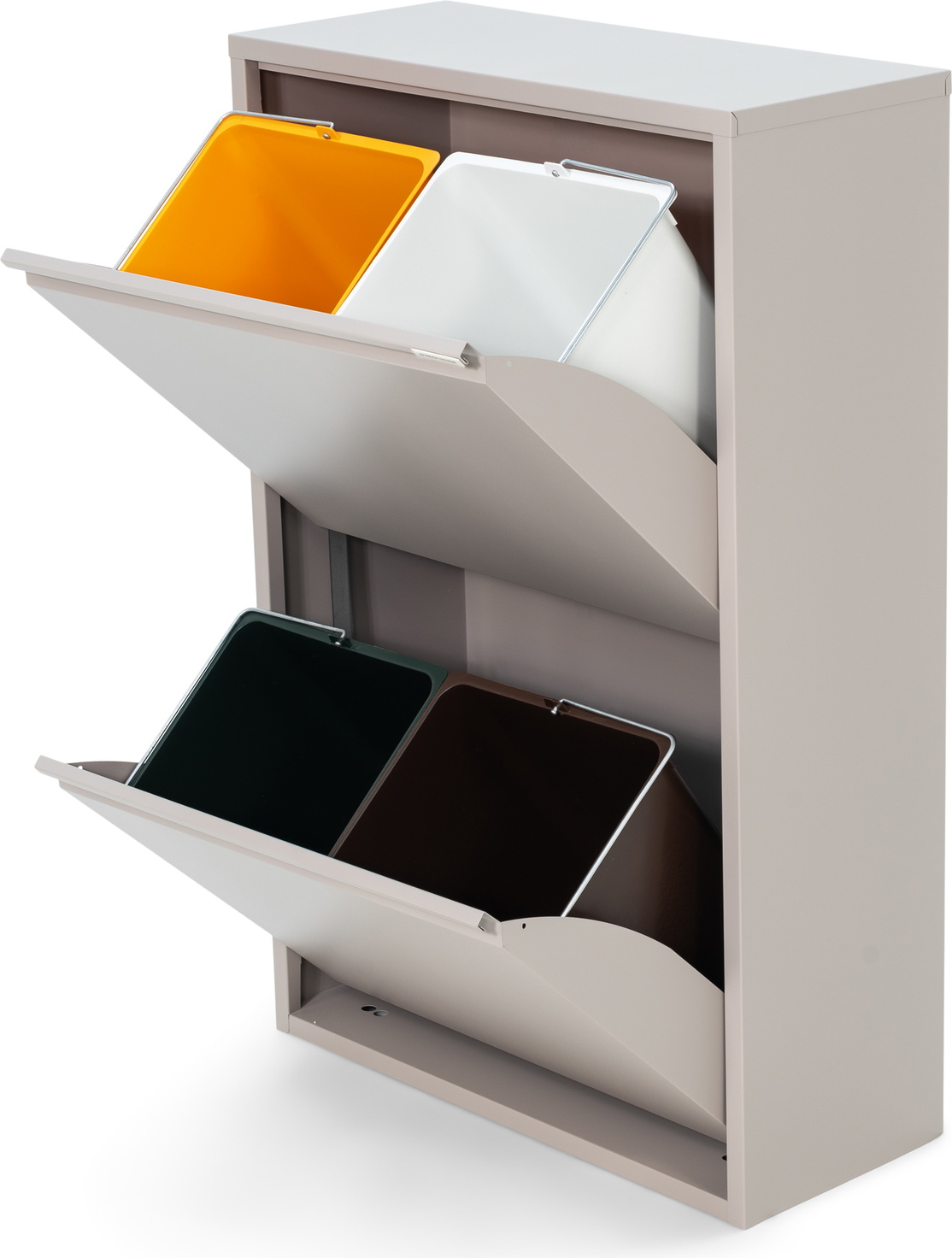 Affaldssorterer/skraldespand Spinder Design Gigi 74 L taupe-lakeret stål med 4 inderspande og nøglehulsophæng Taupe