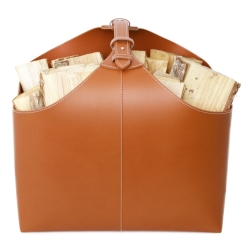 Brændekurv i læder - cognac