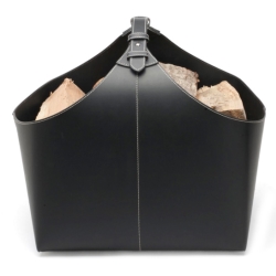 Brændekurv - sort læder