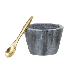 Saltkar med ske - mørk grå marmor